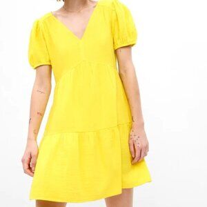 Brigth Yellow GAP crinkle gauze puff sleeved tiered mini dress size XS